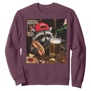 Patriotic USA Raccoon Drinking Beer Sweatshirt 4th of July Meme TS14 Maroon Print Your Wear