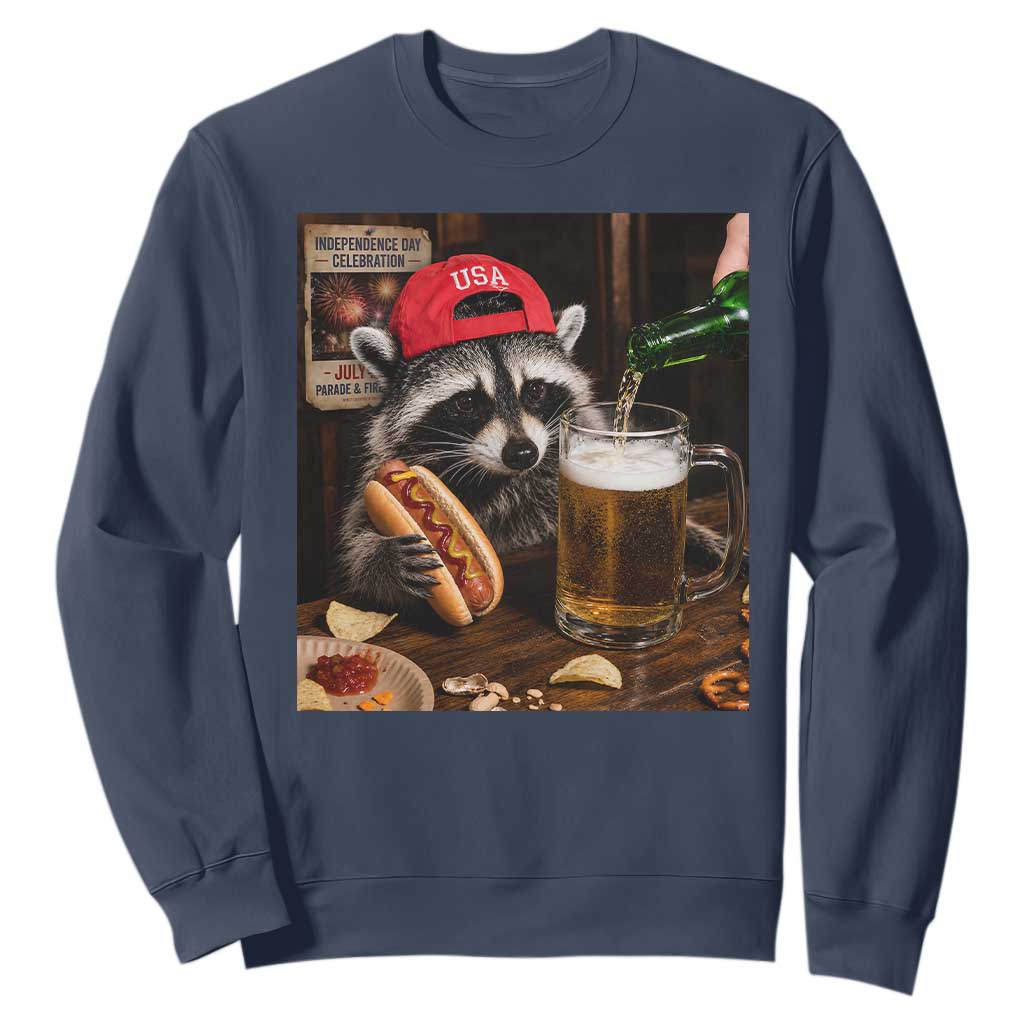 Patriotic USA Raccoon Drinking Beer Sweatshirt 4th of July Meme TS14 Navy Print Your Wear