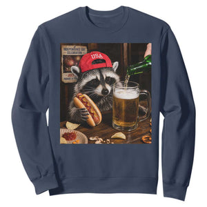 Patriotic USA Raccoon Drinking Beer Sweatshirt 4th of July Meme TS14 Navy Print Your Wear