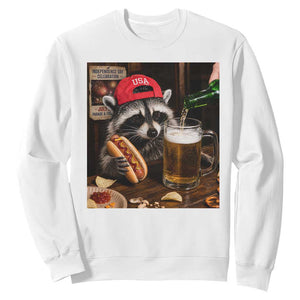 Patriotic USA Raccoon Drinking Beer Sweatshirt 4th of July Meme TS14 White Print Your Wear