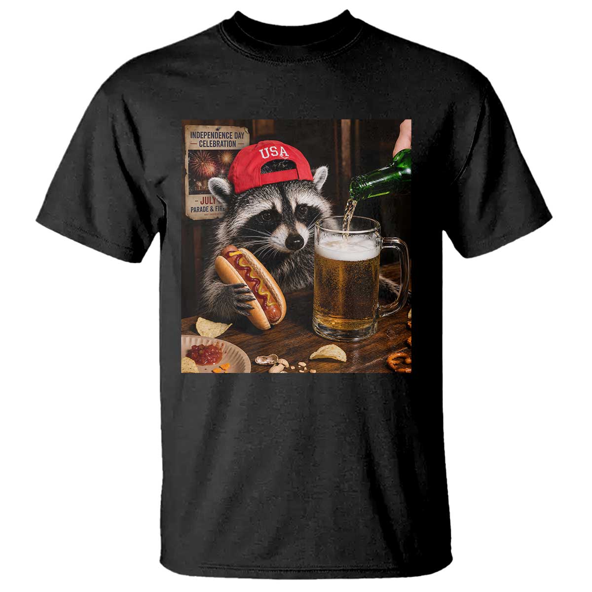 Patriotic USA Raccoon Drinking Beer T Shirt 4th of July Meme TS14 Black Print Your Wear