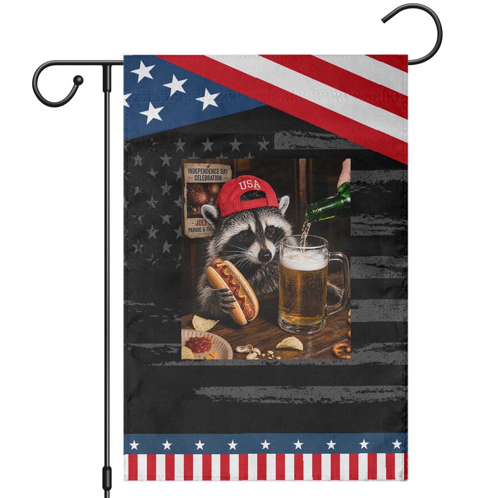 Raccoon Drinking Beer Patriotic Garden Flag 4th of July Meme TS14 Distressed Black Blue Print Your Wear