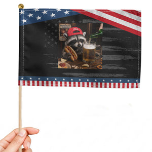 Raccoon Drinking Beer Patriotic Handheld Flag 4th of July Meme TS14 Distressed 8.2" × 5.5" Black Blue Print Your Wear