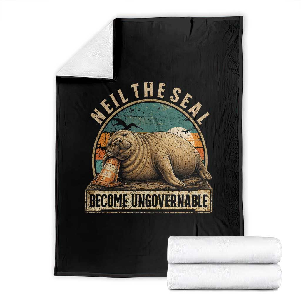 Neil The Seal Become Ungovernable Throw Blanket Funny Elephant Seal Meme TS14 Black Print Your Wear