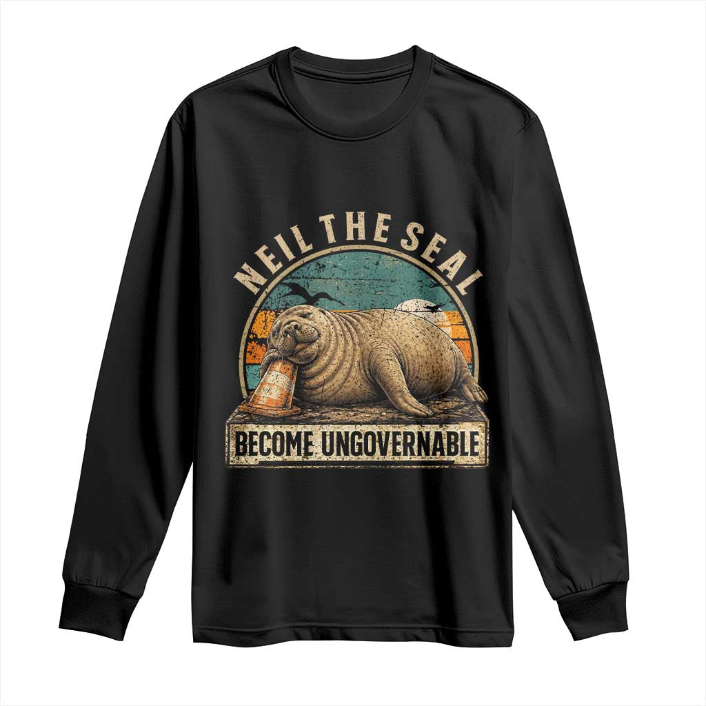 Neil The Seal Become Ungovernable Long Sleeve Shirt Funny Elephant Seal Meme TS14 Black Print Your Wear