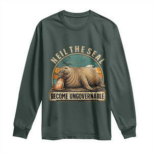 Neil The Seal Become Ungovernable Long Sleeve Shirt Funny Elephant Seal Meme TS14 Dark Forest Green Print Your Wear