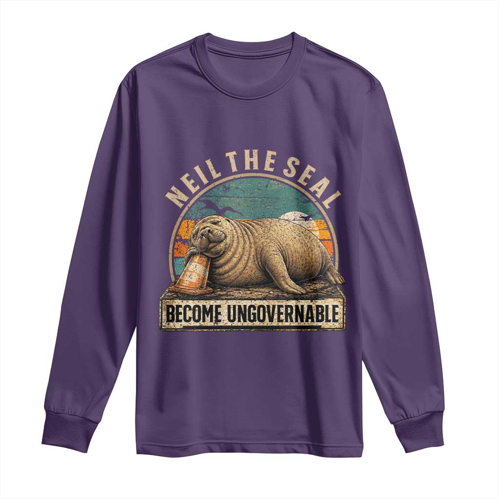 Neil The Seal Become Ungovernable Long Sleeve Shirt Funny Elephant Seal Meme TS14 Purple Print Your Wear