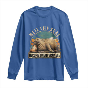 Neil The Seal Become Ungovernable Long Sleeve Shirt Funny Elephant Seal Meme TS14 Royal Blue Print Your Wear