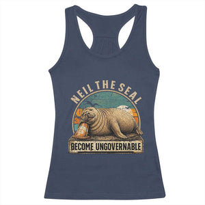 Neil The Seal Become Ungovernable Racerback Tank Top Funny Elephant Seal Meme TS14 Navy Print Your Wear