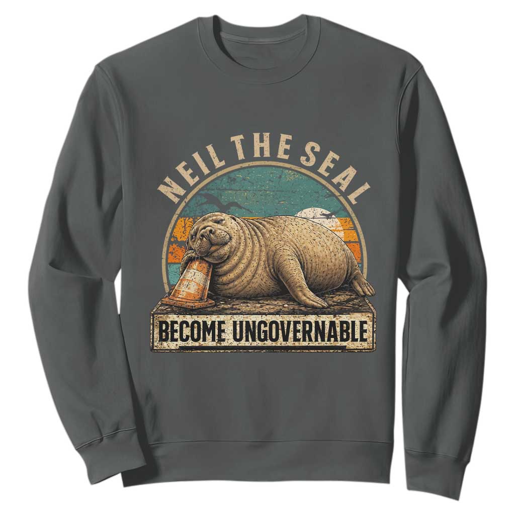 Neil The Seal Become Ungovernable Sweatshirt Funny Elephant Seal Meme TS14 Dark Heather Print Your Wear