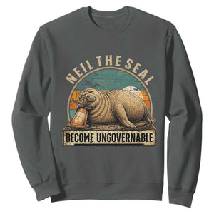 Neil The Seal Become Ungovernable Sweatshirt Funny Elephant Seal Meme TS14 Dark Heather Print Your Wear
