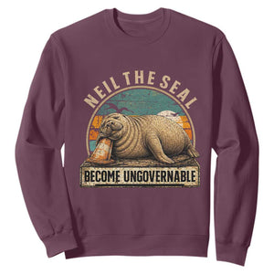 Neil The Seal Become Ungovernable Sweatshirt Funny Elephant Seal Meme TS14 Maroon Print Your Wear