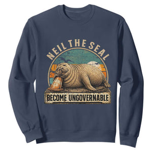 Neil The Seal Become Ungovernable Sweatshirt Funny Elephant Seal Meme TS14 Navy Print Your Wear