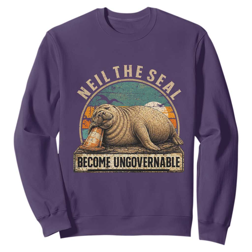 Neil The Seal Become Ungovernable Sweatshirt Funny Elephant Seal Meme TS14 Purple Print Your Wear