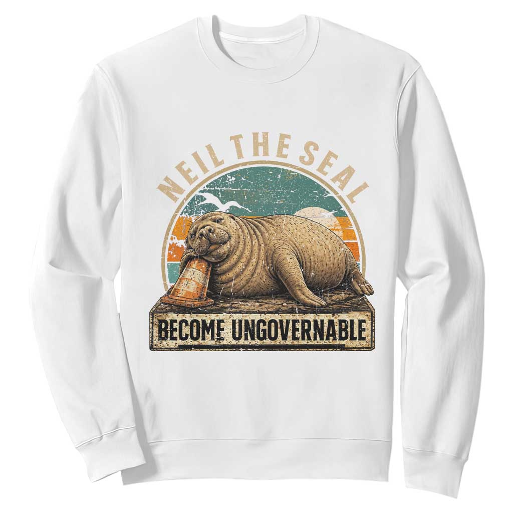 Neil The Seal Become Ungovernable Sweatshirt Funny Elephant Seal Meme TS14 White Print Your Wear