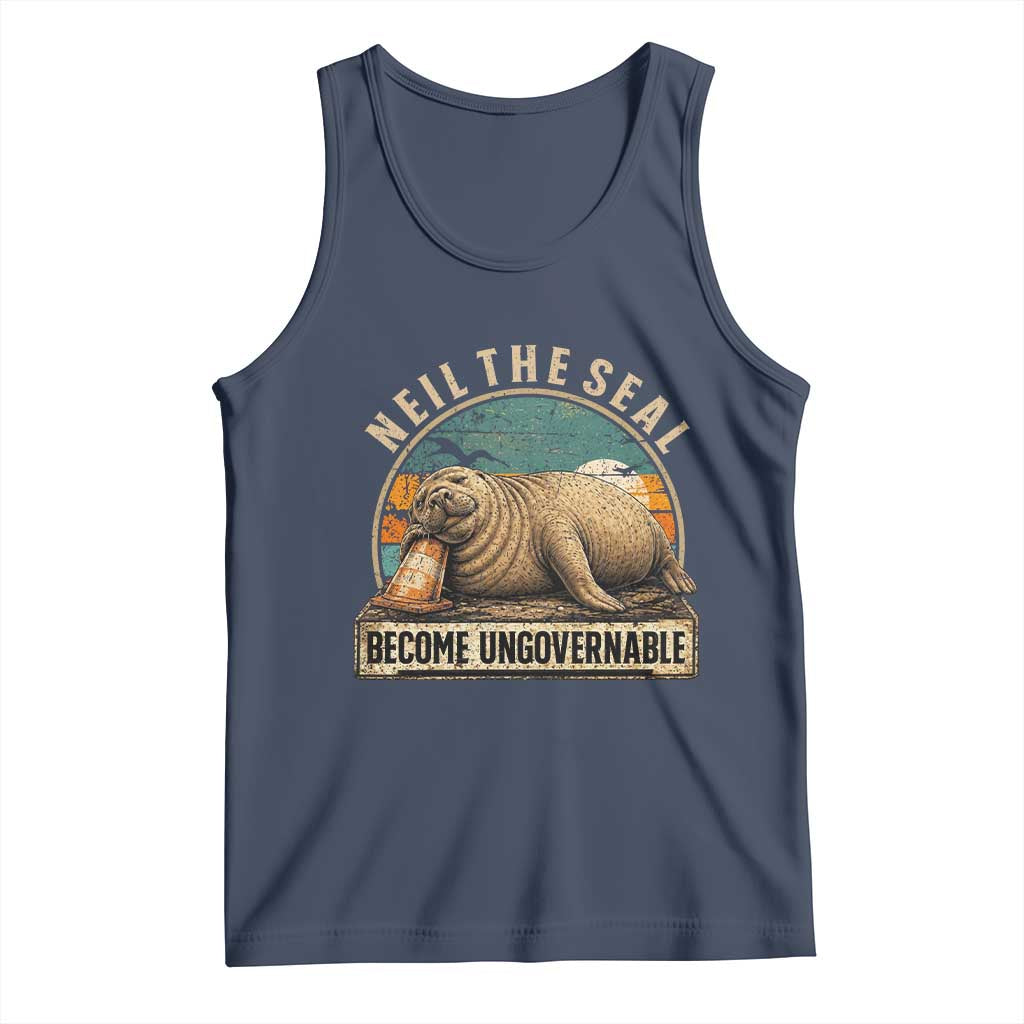 Neil The Seal Become Ungovernable Tank Top Funny Elephant Seal Meme TS14 Navy Print Your Wear