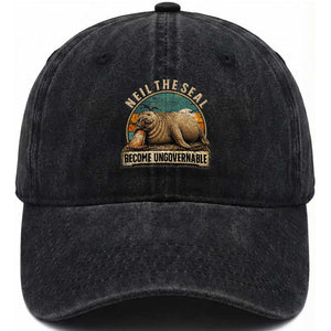 Neil The Seal Become Ungovernable Washed Cotton Baseball Cap Funny Elephant Seal Meme TS14 Print Your Wear