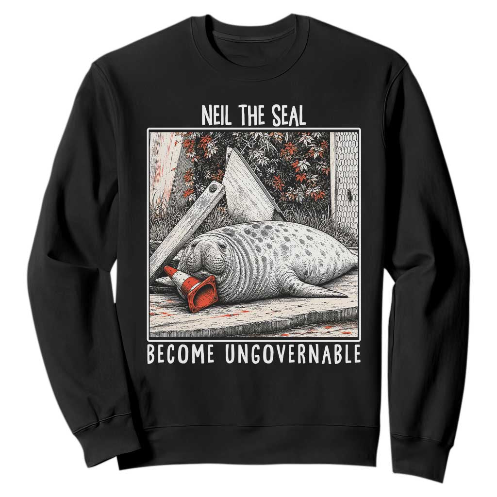Neil The Seal Become Ungovernable Sweatshirt Vintage Elephant Seal Animal Meme TS14 Black Print Your Wear