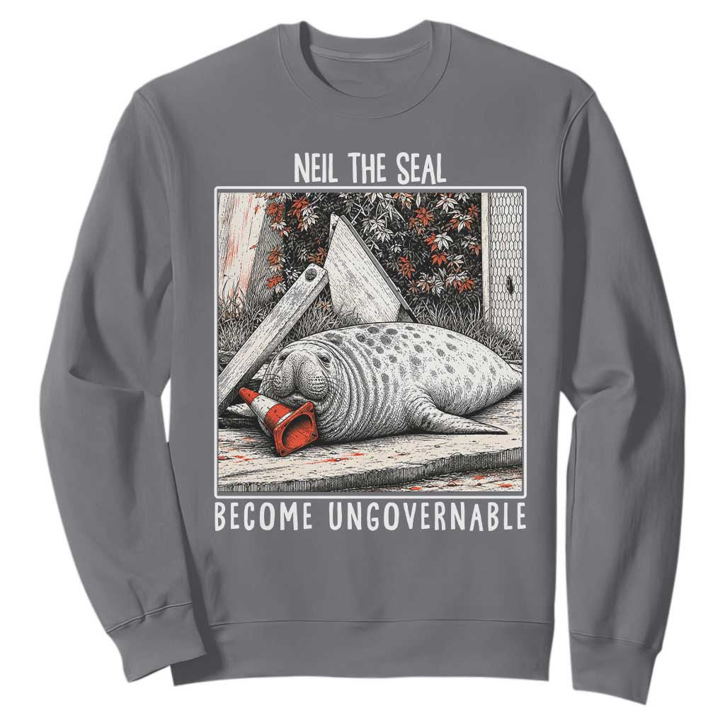 Neil The Seal Become Ungovernable Sweatshirt Vintage Elephant Seal Animal Meme TS14 Charcoal Print Your Wear