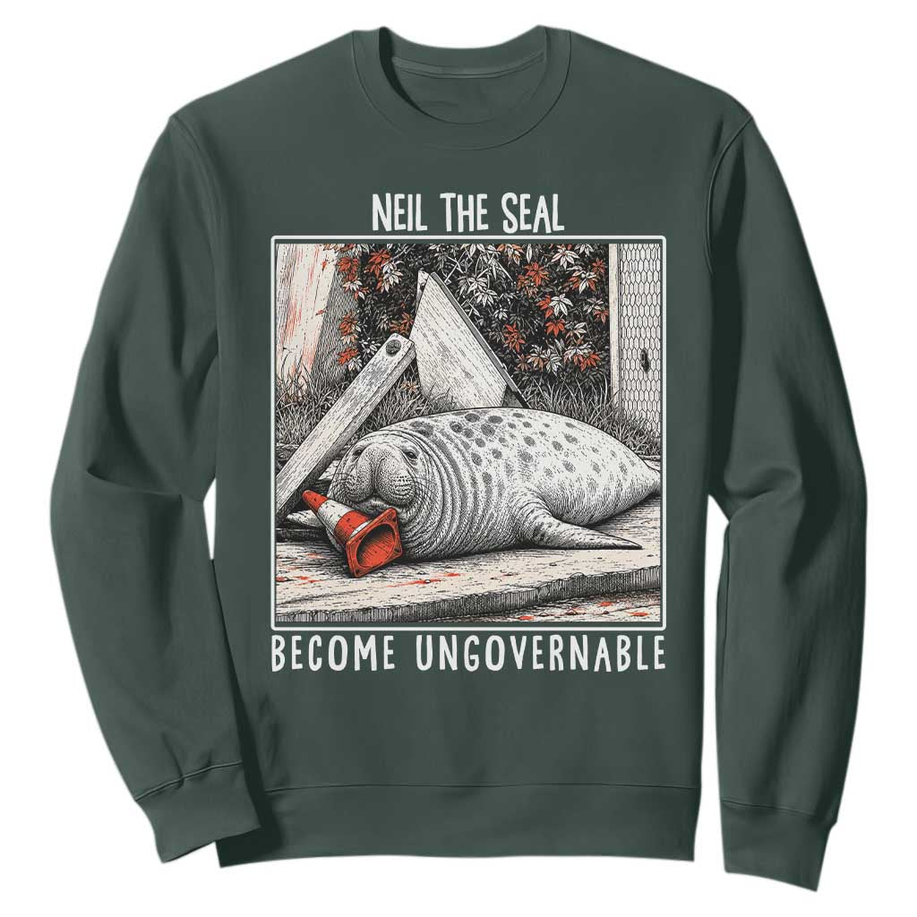Neil The Seal Become Ungovernable Sweatshirt Vintage Elephant Seal Animal Meme TS14 Dark Forest Green Print Your Wear