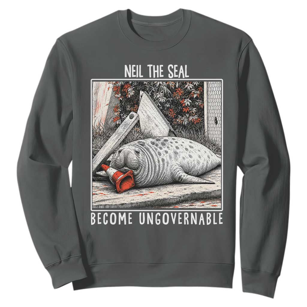 Neil The Seal Become Ungovernable Sweatshirt Vintage Elephant Seal Animal Meme TS14 Dark Heather Print Your Wear