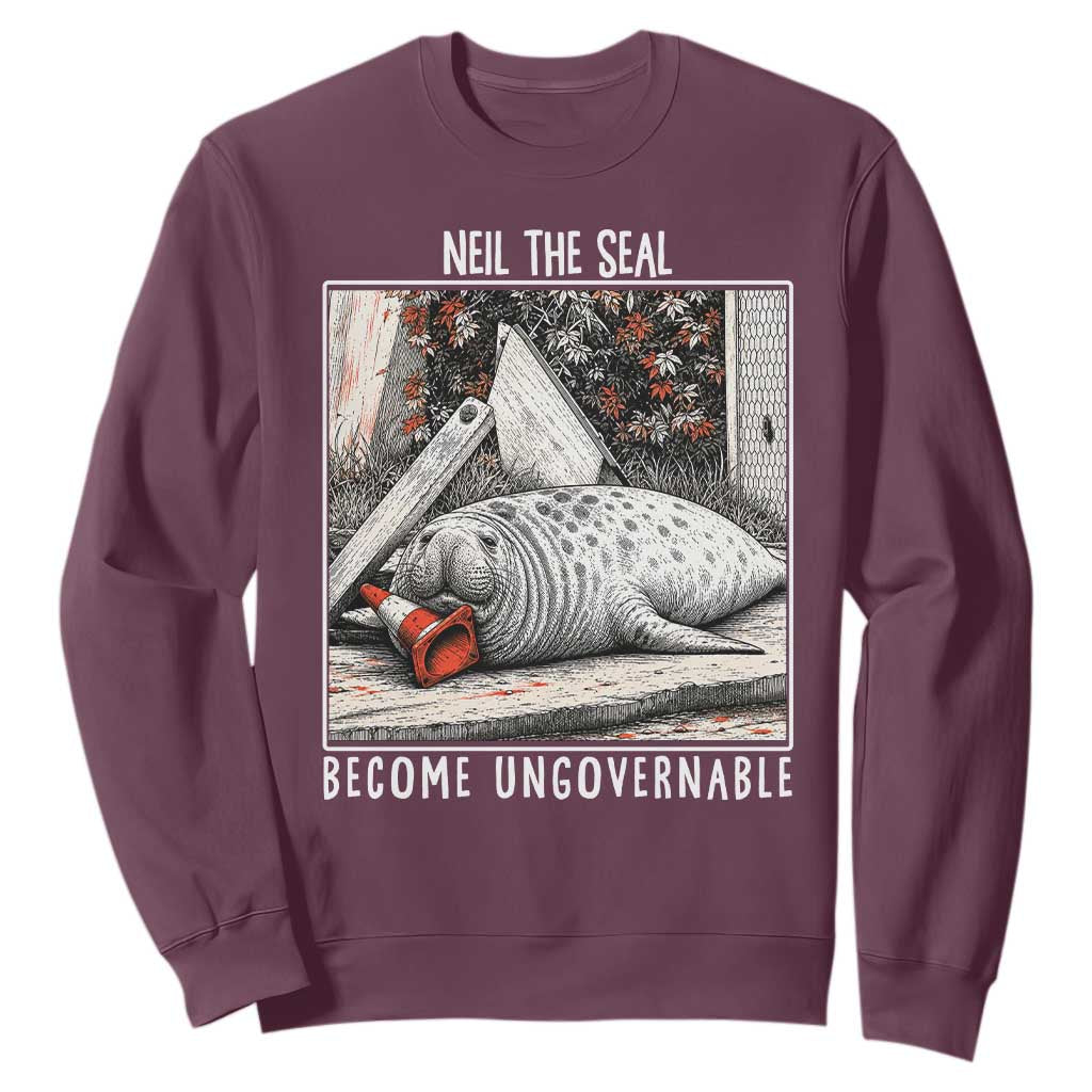 Neil The Seal Become Ungovernable Sweatshirt Vintage Elephant Seal Animal Meme TS14 Maroon Print Your Wear