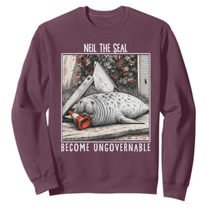 Neil The Seal Become Ungovernable Sweatshirt Vintage Elephant Seal Animal Meme TS14 Maroon Print Your Wear