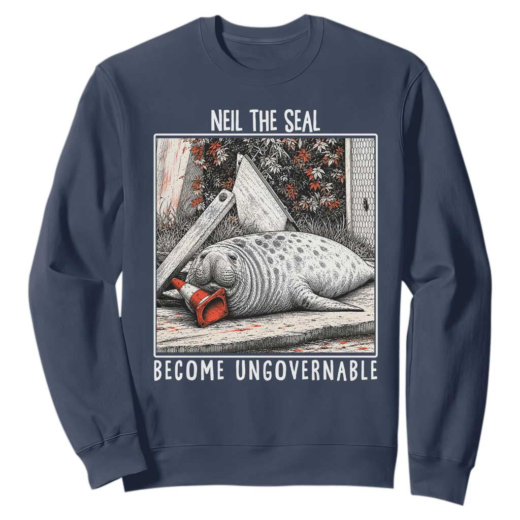 Neil The Seal Become Ungovernable Sweatshirt Vintage Elephant Seal Animal Meme TS14 Navy Print Your Wear