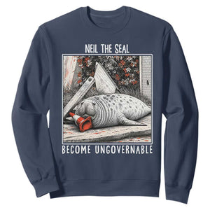 Neil The Seal Become Ungovernable Sweatshirt Vintage Elephant Seal Animal Meme TS14 Navy Print Your Wear