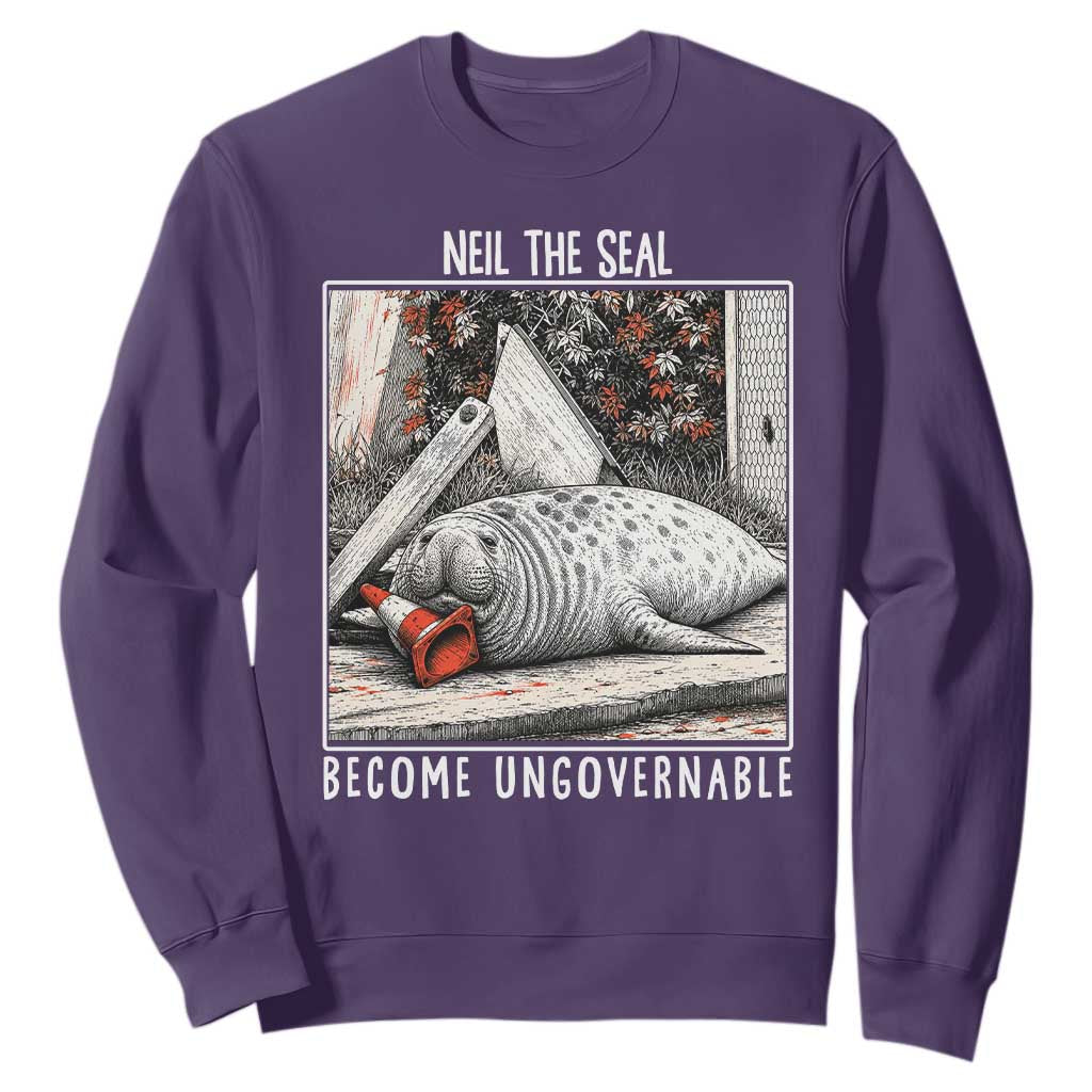Neil The Seal Become Ungovernable Sweatshirt Vintage Elephant Seal Animal Meme TS14 Purple Print Your Wear