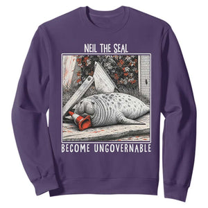 Neil The Seal Become Ungovernable Sweatshirt Vintage Elephant Seal Animal Meme TS14 Purple Print Your Wear