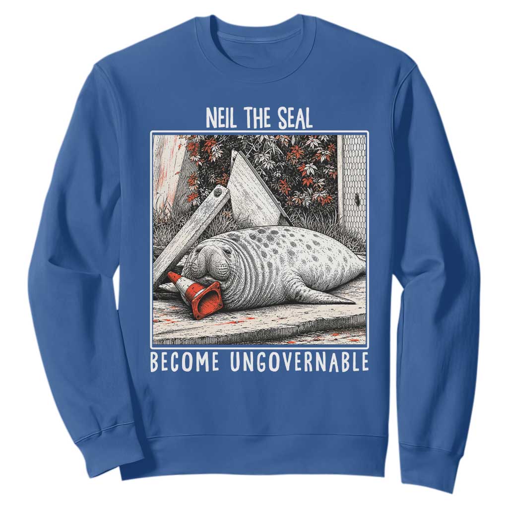 Neil The Seal Become Ungovernable Sweatshirt Vintage Elephant Seal Animal Meme TS14 Royal Blue Print Your Wear