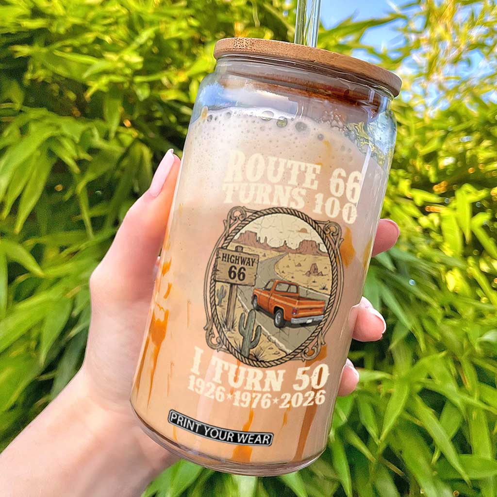 Route Highway 66 Turns 100 I Turn 50 Glass Can Vintage 1976 Road Sign Classic Pickup Truck Lover 50th Birthday Gift TS14 Black Print Your Wear