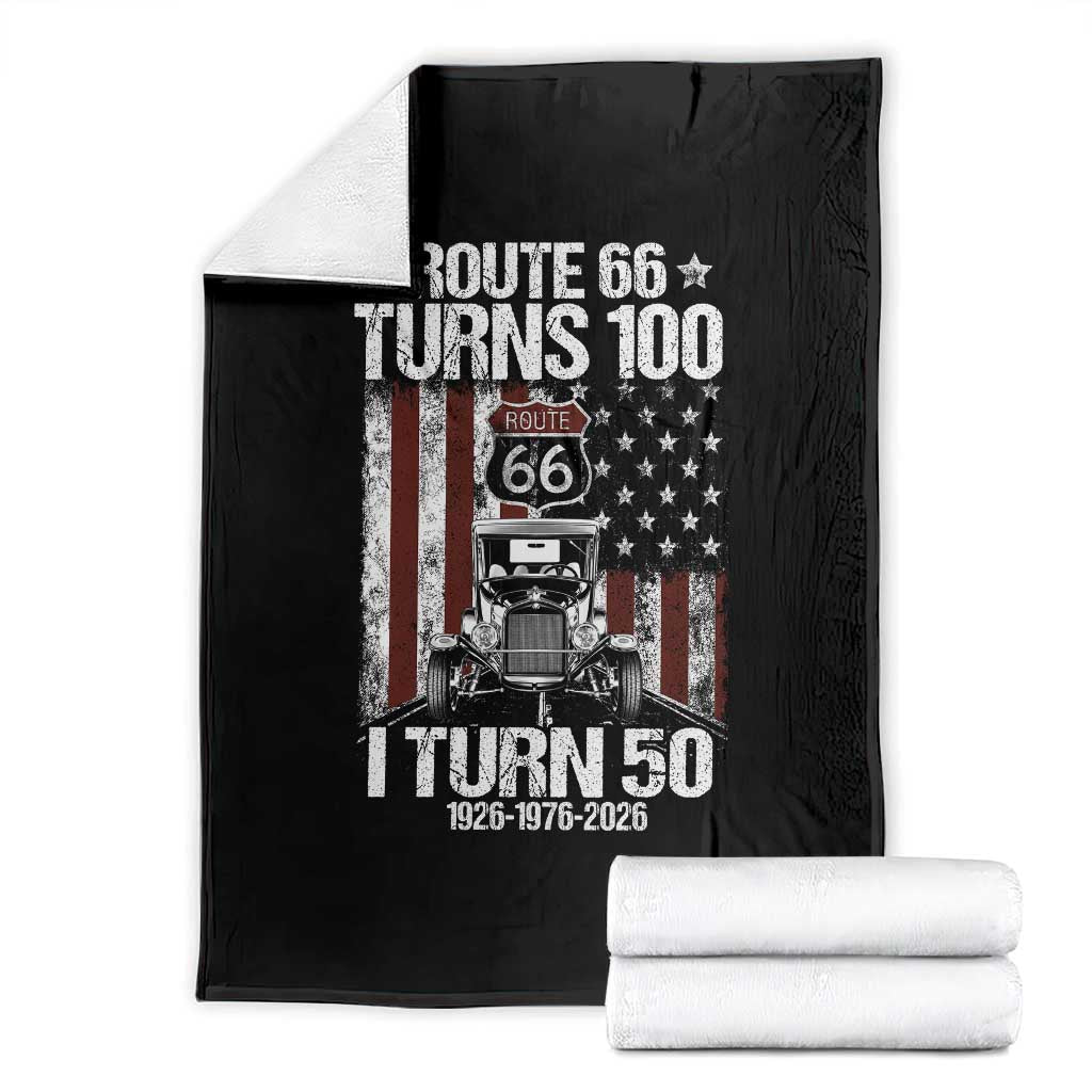 Route Highway 66 Turns 100 I Turn 50 Throw Blanket Vintage 1976 America Road Sign America Antique Car Lover 50 Year Old Gift TS14 Black Print Your Wear