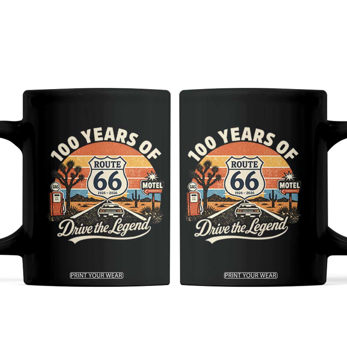 Vintage Route Highway 66 100th Anniversary 2026 Americana Road Trip Souvenir Coffee Mug TS14 Black Print Your Wear
