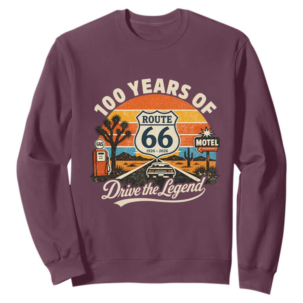 Vintage Route Highway 66 100th Anniversary 2026 Americana Road Trip Souvenir Sweatshirt TS14 Maroon Print Your Wear