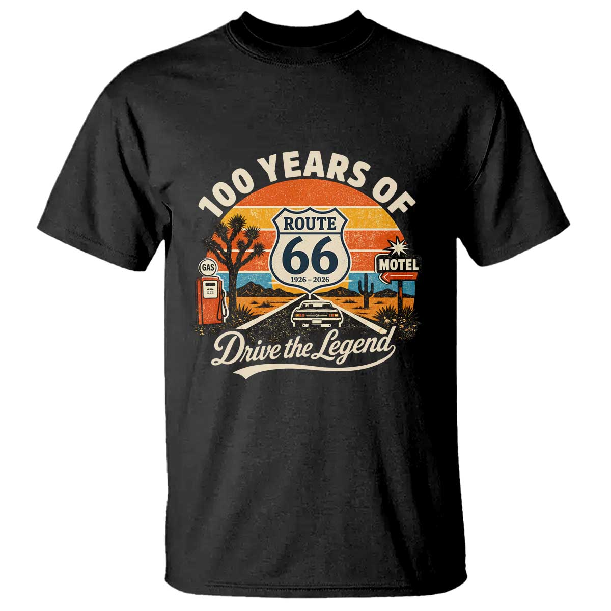 Vintage Route Highway 66 100th Anniversary 2026 Americana Road Trip Souvenir T Shirt TS14 Black Print Your Wear