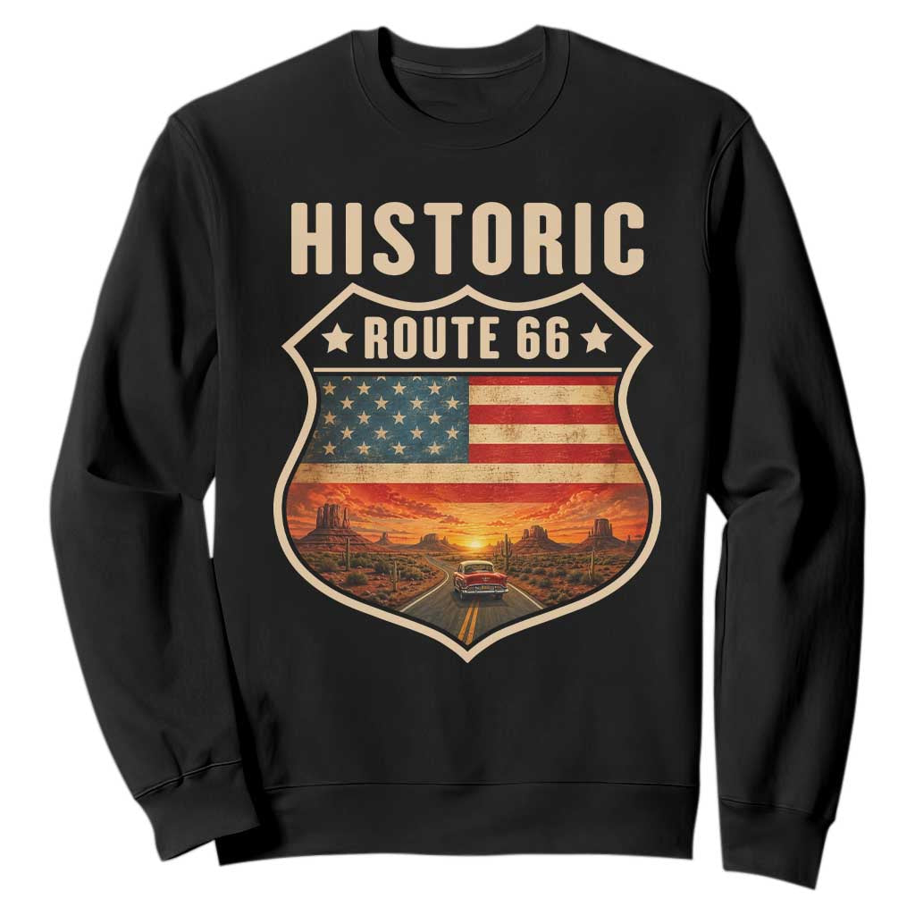 Historic Route Highway 66 Sweatshirt Vintage American Road Sign Americana Road Trip TS14 Black Print Your Wear