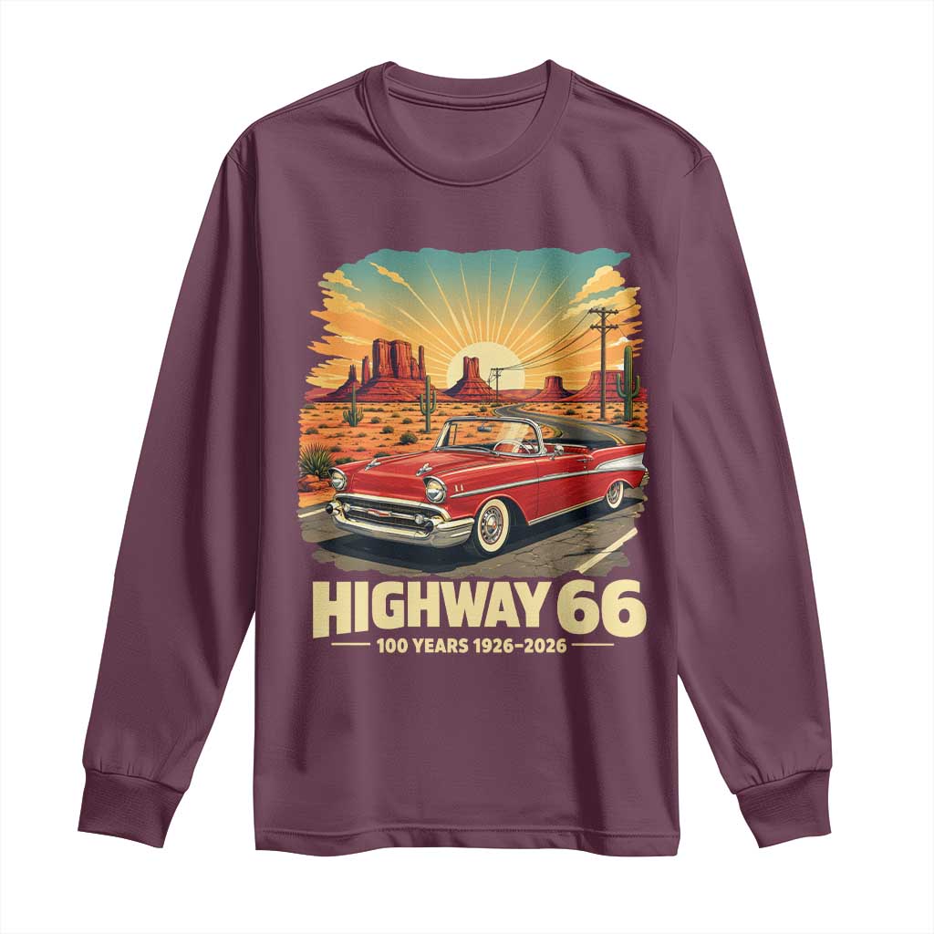Vintage Route Highway 66 100th Anniversary Souvenir Long Sleeve Shirt TS14 Maroon Print Your Wear
