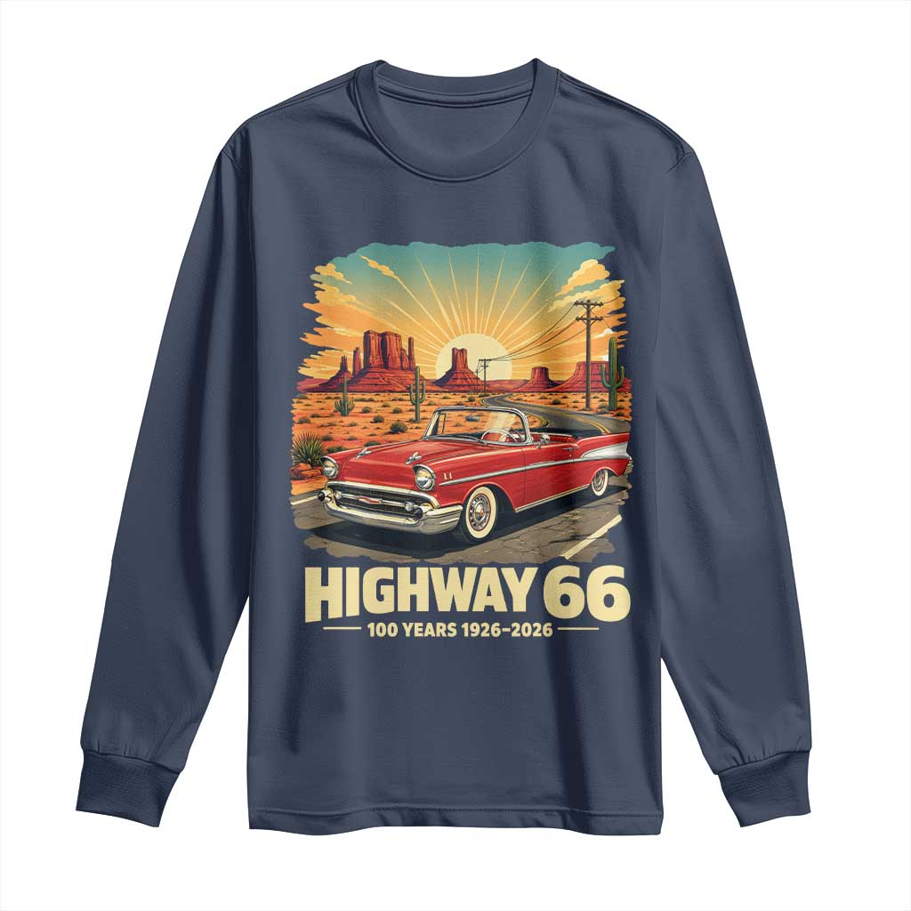 Vintage Route Highway 66 100th Anniversary Souvenir Long Sleeve Shirt TS14 Navy Print Your Wear