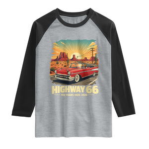 Vintage Route Highway 66 100th Anniversary Souvenir Raglan Shirt TS14 Heather Gray Black Print Your Wear