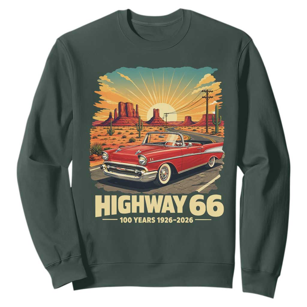 Vintage Route Highway 66 100th Anniversary Souvenir Sweatshirt TS14 Dark Forest Green Print Your Wear