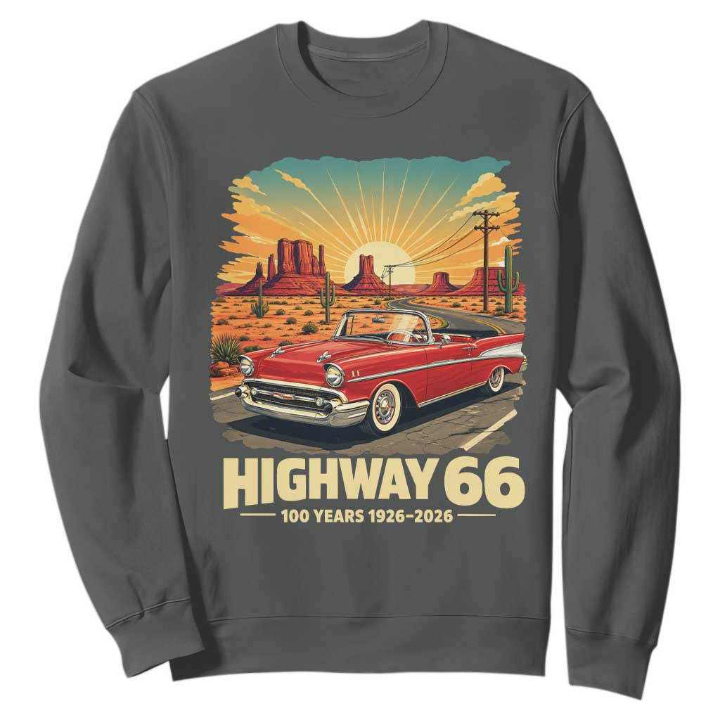 Vintage Route Highway 66 100th Anniversary Souvenir Sweatshirt TS14 Dark Heather Print Your Wear