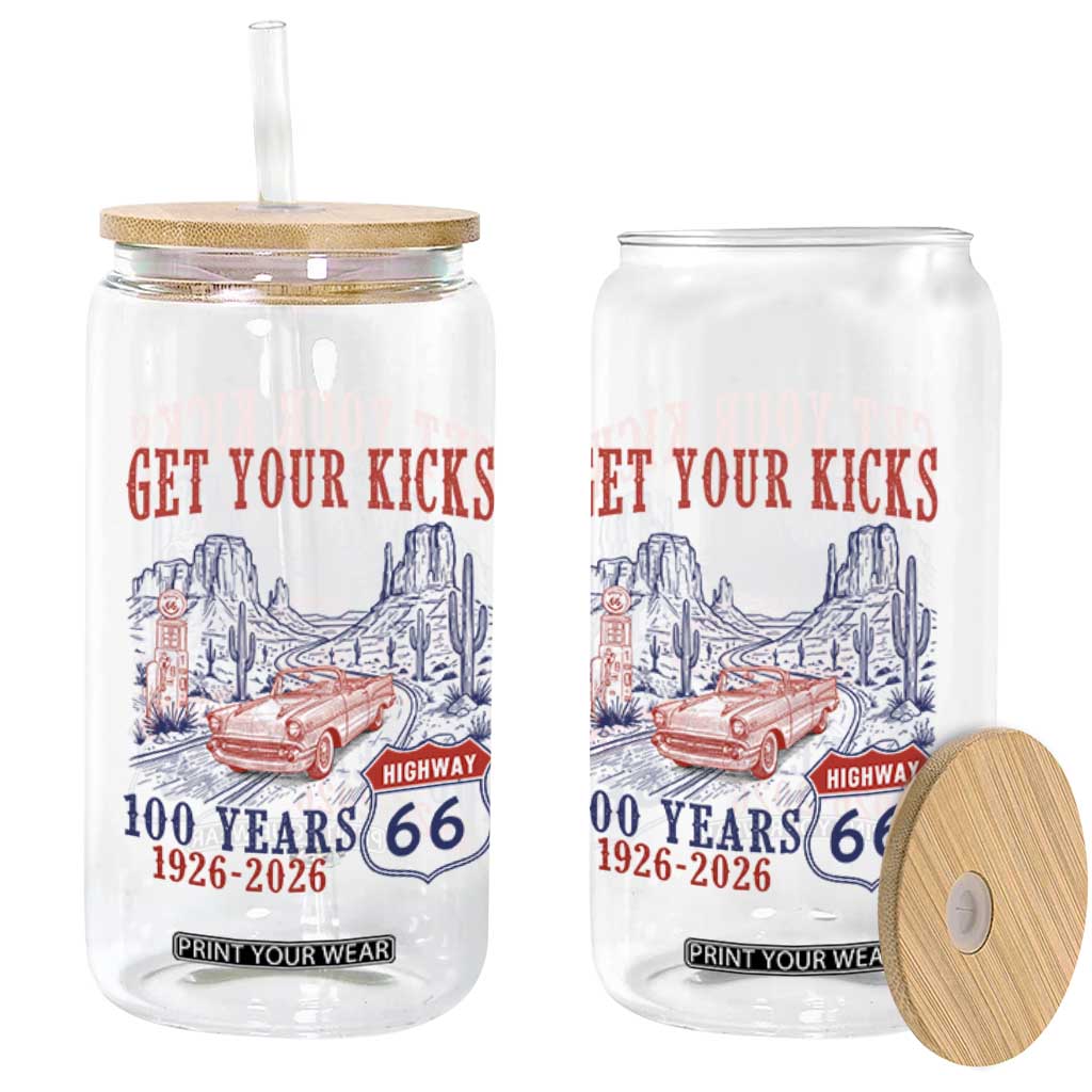 Route Highway 66 Get Your Kicks Centennial Road Trip 1926-2026 Glass Can TS14 Print Your Wear
