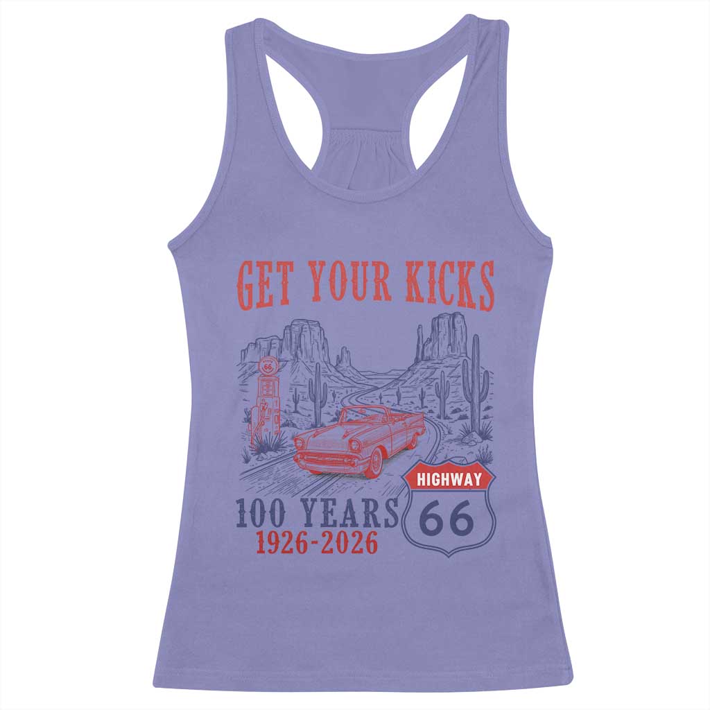 Route Highway 66 Get Your Kicks Centennial Road Trip 1926-2026 Racerback Tank Top TS14 Violet Print Your Wear