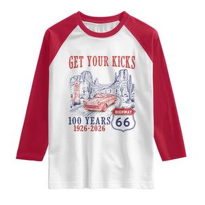 Route Highway 66 Get Your Kicks Centennial Road Trip 1926-2026 Raglan Shirt TS14 White Red Print Your Wear