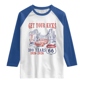 Route Highway 66 Get Your Kicks Centennial Road Trip 1926-2026 Raglan Shirt TS14 White Royal Print Your Wear