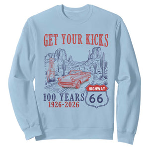 Route Highway 66 Get Your Kicks Centennial Road Trip 1926-2026 Sweatshirt TS14 Light Blue Print Your Wear