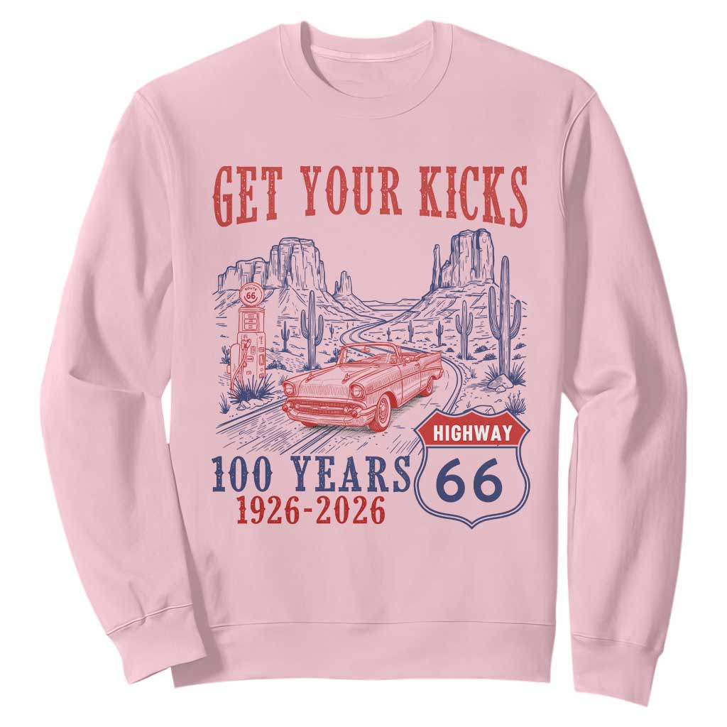 Route Highway 66 Get Your Kicks Centennial Road Trip 1926-2026 Sweatshirt TS14 Light Pink Print Your Wear