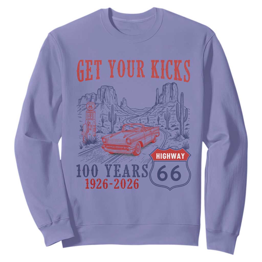 Route Highway 66 Get Your Kicks Centennial Road Trip 1926-2026 Sweatshirt TS14 Violet Print Your Wear